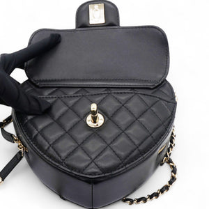 CC In Love Large Heart Bag Black Lambskin Light Gold Hardware