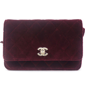 Velvet Quilted Pearl Crush Wallet On Chain WOC Burgundy
