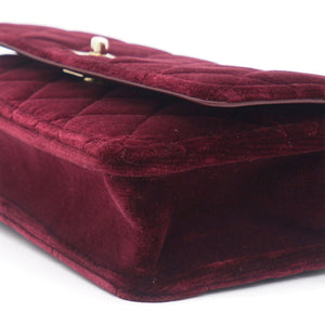 Velvet Quilted Pearl Crush Wallet On Chain WOC Burgundy