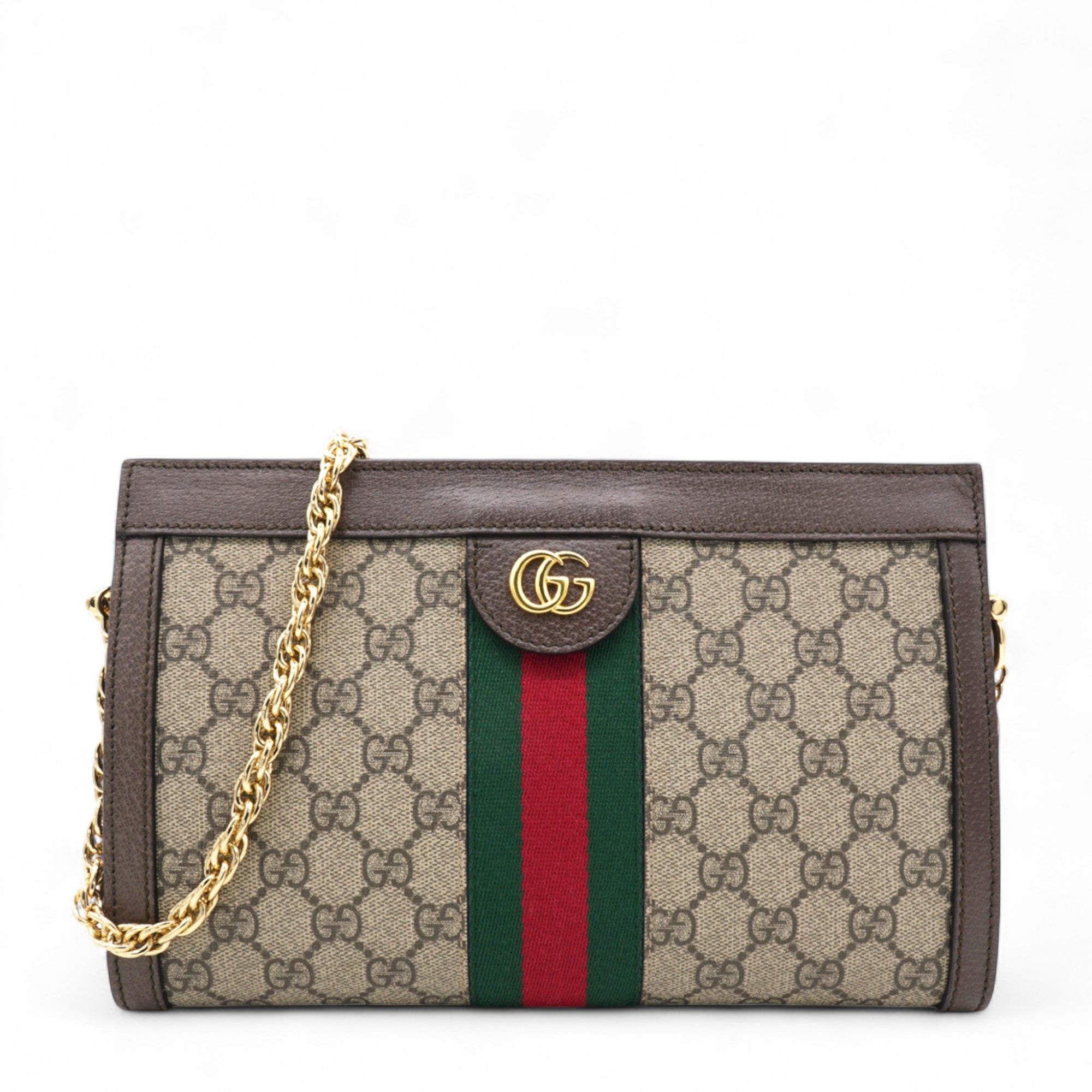 GG Supreme Monogram Web Ophidia Chain Shoulder Bag Brown