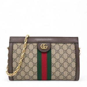 GG Supreme Monogram Web Ophidia Chain Shoulder Bag Brown