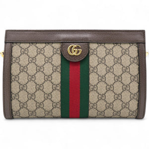 GG Supreme Monogram Web Ophidia Chain Shoulder Bag Brown
