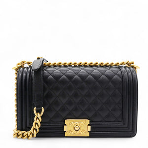 Caviar Quilted Boy Flap Black Medium
