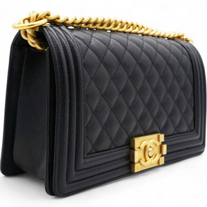 Caviar Quilted Boy Flap Black Medium