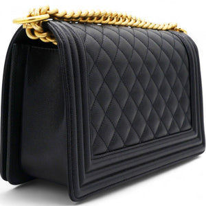 Caviar Quilted Boy Flap Black Medium