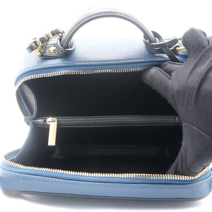 Navy/Black Quilted Caviar Leather Medium CC Filigree Vanity Case Bag