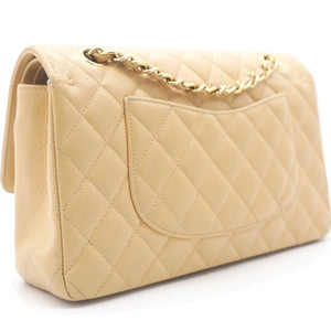 Beige Quilted Caviar Leather Classic Double Flap Bag