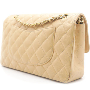 Beige Quilted Caviar Leather Classic Double Flap Bag