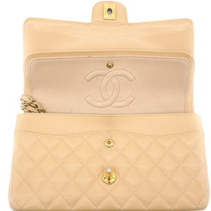 Beige Quilted Caviar Leather Classic Double Flap Bag