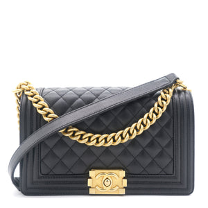 Black Caviar Quilted Old Medium Boy Flap