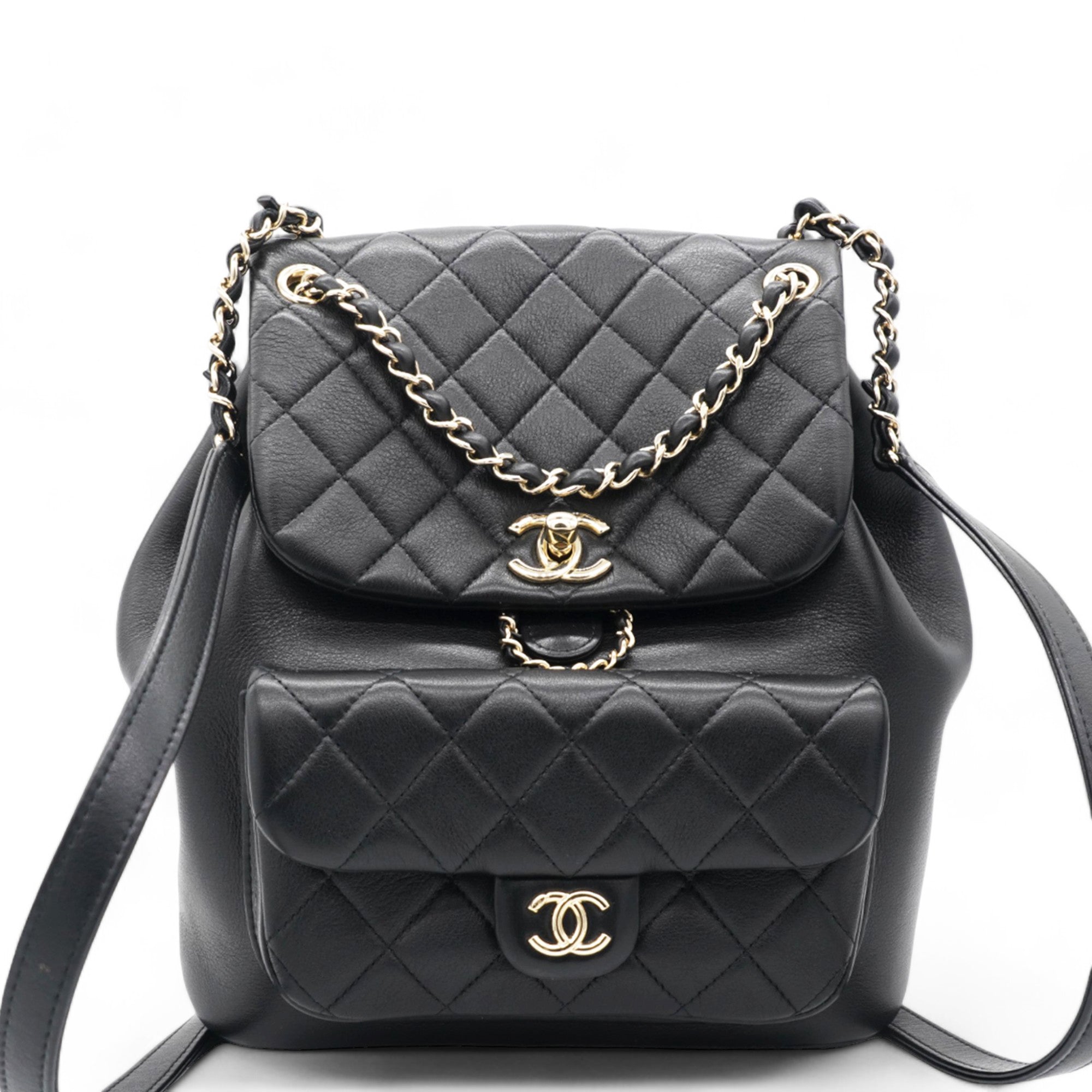 Lambskin Quilted Duma Drawstring Backpack Black Large