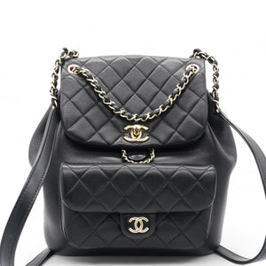 Lambskin Quilted Duma Drawstring Backpack Black Large