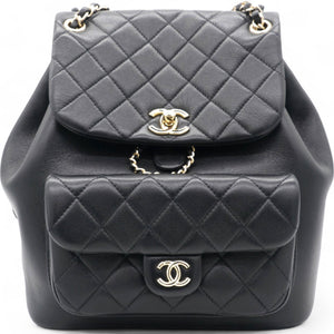Lambskin Quilted Duma Drawstring Backpack Black Large