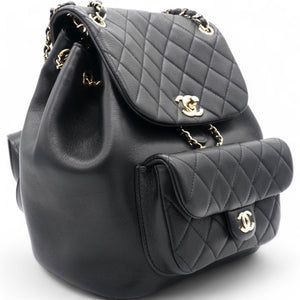 Lambskin Quilted Duma Drawstring Backpack Black Large