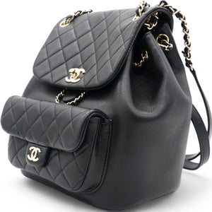 Lambskin Quilted Duma Drawstring Backpack Black Large