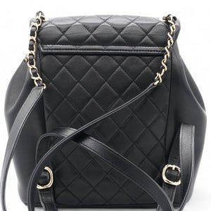 Lambskin Quilted Duma Drawstring Backpack Black Large