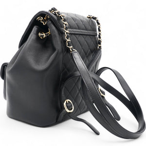 Lambskin Quilted Duma Drawstring Backpack Black Large