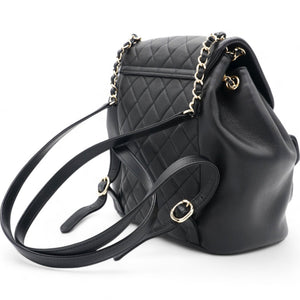 Lambskin Quilted Duma Drawstring Backpack Black Large