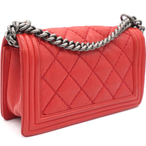 Quilted Medium Boy Bag Calfskin Red Ruthenium Hardware