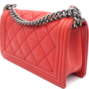 Quilted Medium Boy Bag Calfskin Red Ruthenium Hardware