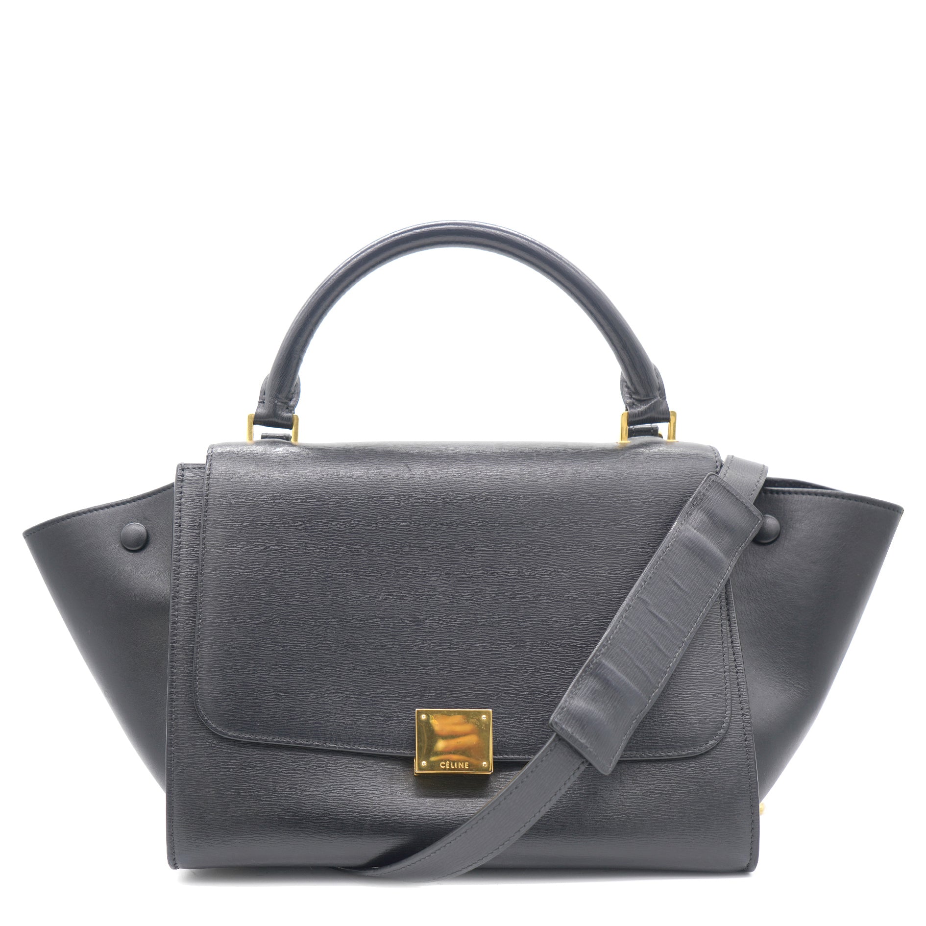 Textured Calfskin and Suede Small Trapeze Luggage Black