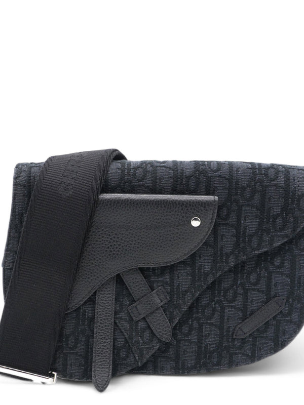 Trotter Saddle Shoulder Waist Bag Black Canvas Leather