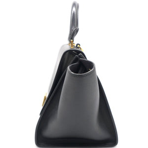 Textured Calfskin and Suede Small Trapeze Luggage Black