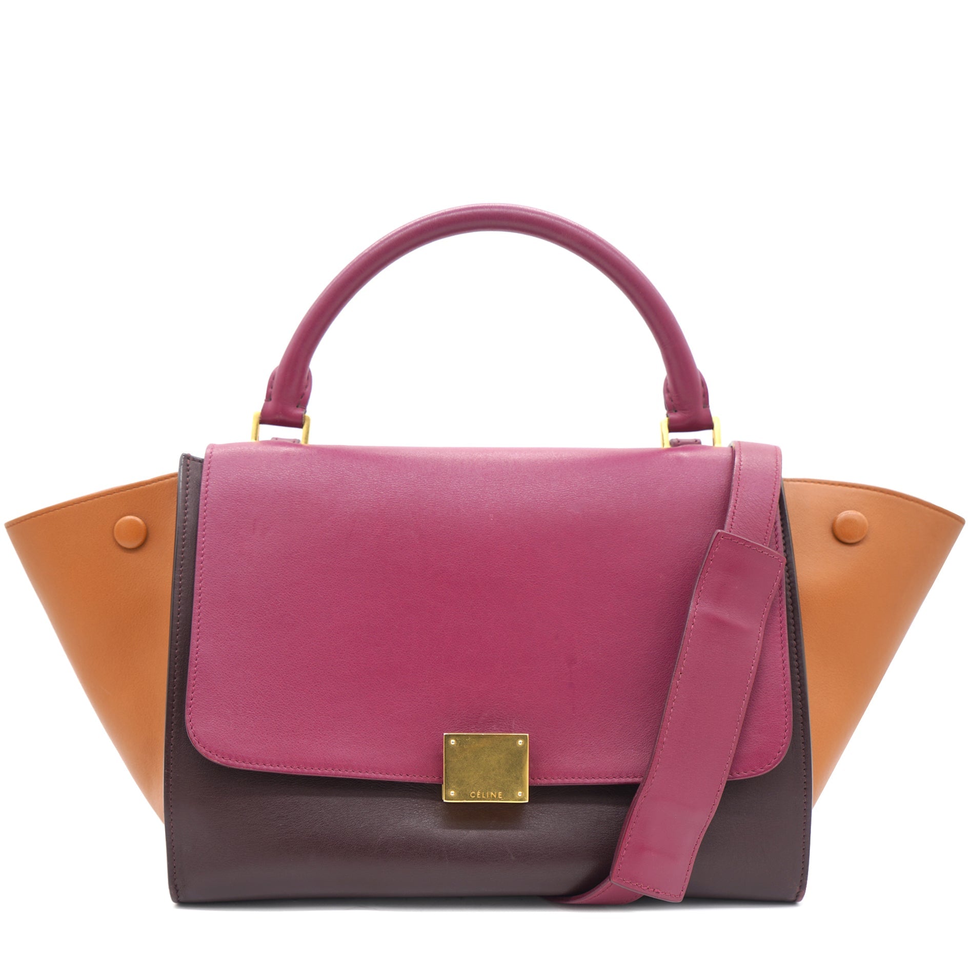 Tri-Color Leather and Suede Small Trapeze Top Handle Bag