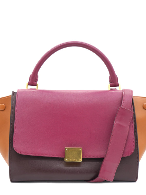 Tri-Color Leather and Suede Small Trapeze Top Handle Bag