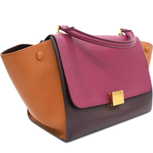Tri-Color Leather and Suede Small Trapeze Top Handle Bag