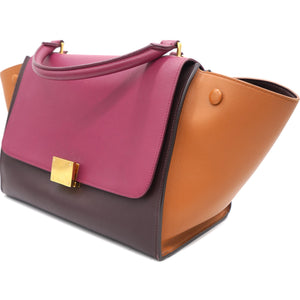 Tri-Color Leather and Suede Small Trapeze Top Handle Bag