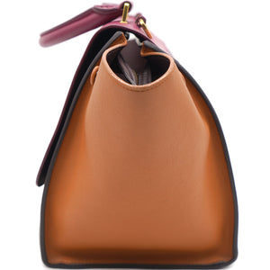 Tri-Color Leather and Suede Small Trapeze Top Handle Bag