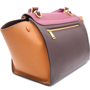 Tri-Color Leather and Suede Small Trapeze Top Handle Bag