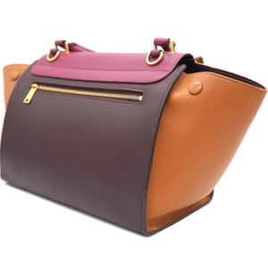 Tri-Color Leather and Suede Small Trapeze Top Handle Bag