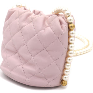 Calfskin Quilted Pearl Mini About Pearls Drawstring Bucket Light Pink