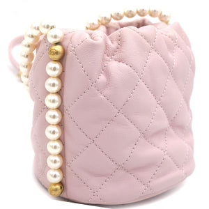 Calfskin Quilted Pearl Mini About Pearls Drawstring Bucket Light Pink
