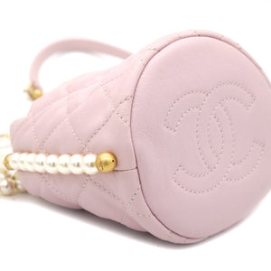Calfskin Quilted Pearl Mini About Pearls Drawstring Bucket Light Pink