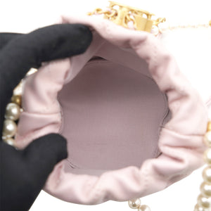 Calfskin Quilted Pearl Mini About Pearls Drawstring Bucket Light Pink