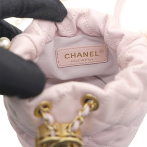 Calfskin Quilted Pearl Mini About Pearls Drawstring Bucket Light Pink