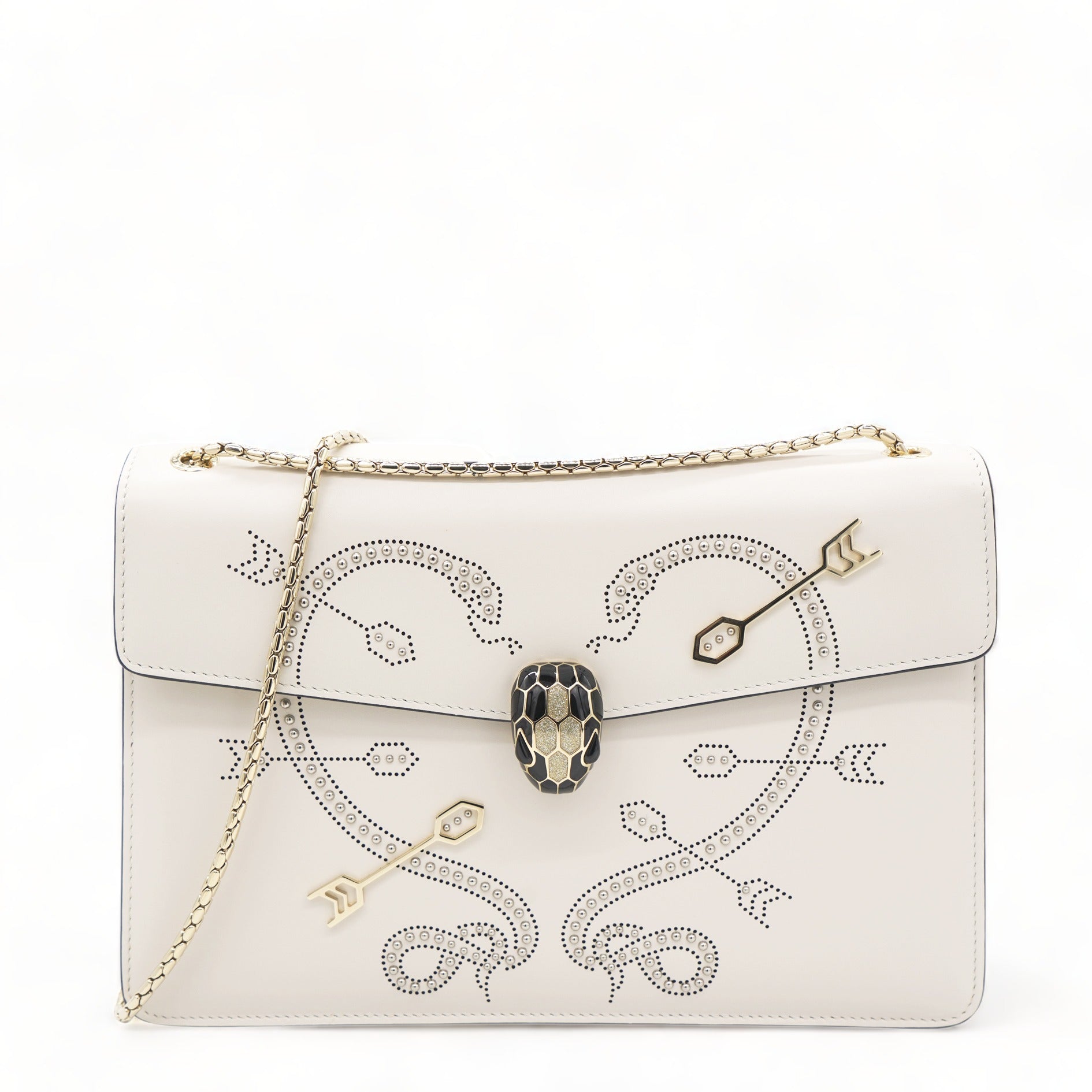 Off White Leather Studded Small Serpenti Forever Shoulder Bag