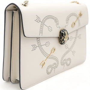 Off White Leather Studded Small Serpenti Forever Shoulder Bag