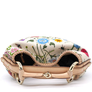 White Flora Canvas and Leather Small Horsebit Hobo