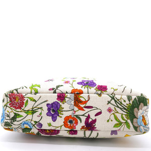 White Flora Canvas and Leather Small Horsebit Hobo