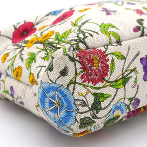 White Flora Canvas and Leather Small Horsebit Hobo