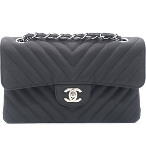 Caviar Chevron Quilted Small Double Flap Black