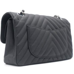 Caviar Chevron Quilted Small Double Flap Black