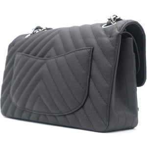 Caviar Chevron Quilted Small Double Flap Black