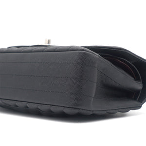 Caviar Chevron Quilted Small Double Flap Black