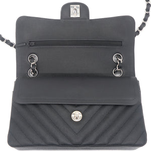 Caviar Chevron Quilted Small Double Flap Black