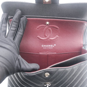 Caviar Chevron Quilted Small Double Flap Black